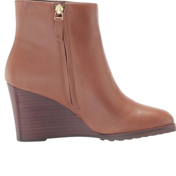 Ralph Lauren SHALEY-BO-CWD Polo Burnished Calf Booties Tan - Picture 6 of 7